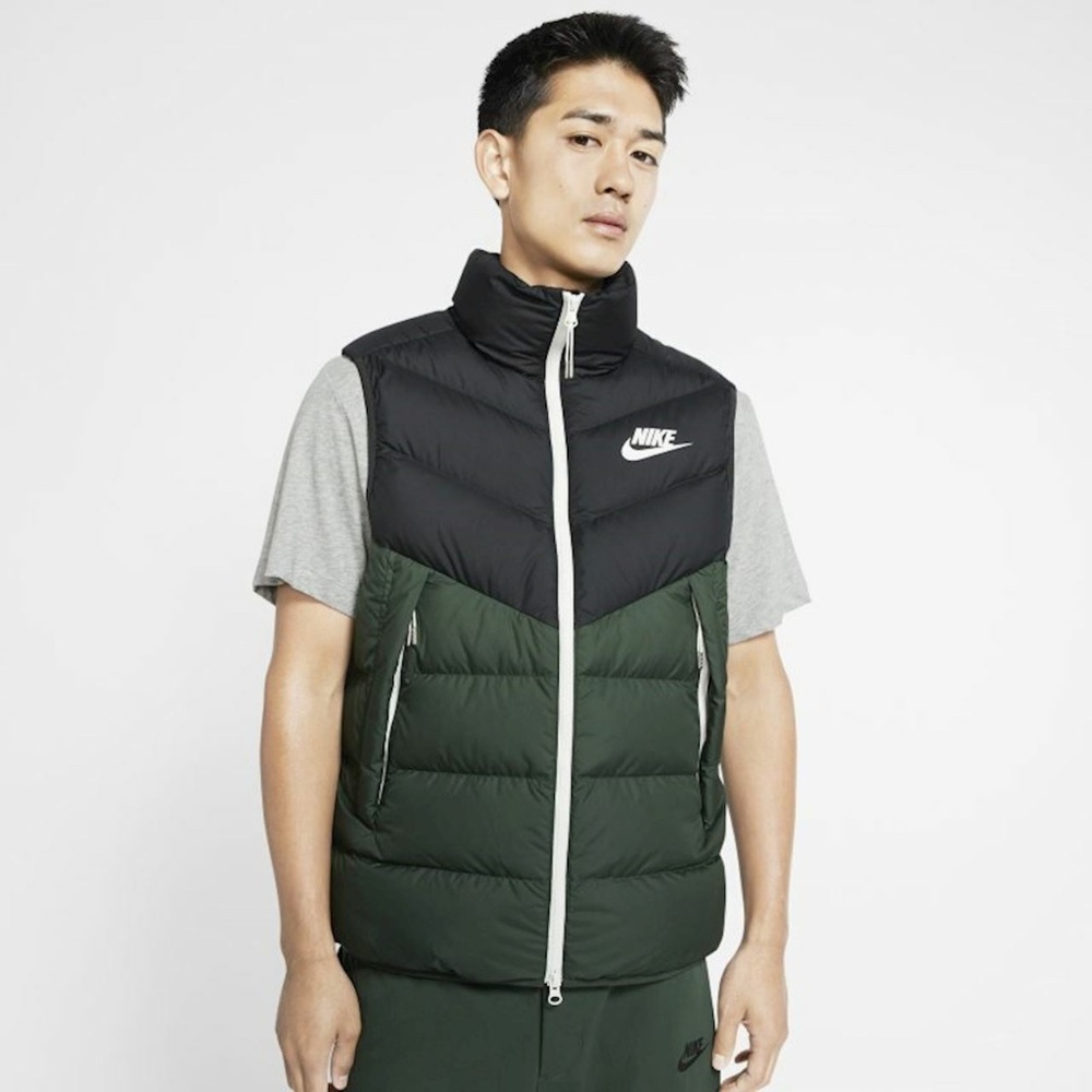 NIKE WINDRUNNER duck down puffer vest size men's L large black green quilted